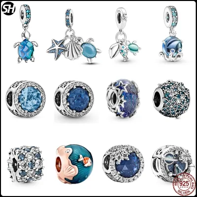 Mới Pandora Quyến Rũ Bạc 925 Kẹp Mắt Ác Vàng Chữ Chặn Vòng Tay Đại Dương Xanh Biển Rùa Tòn Hạt DIY Nữ Trang Sức Mùa Hè Bộ Sưu Tập