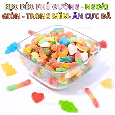 Túi 1kg Kẹo Dẻo Chip Trái Cây Mix Đủ Loại Mix Phủ Đường, Buffet Kẹo Dẻo, bánh kẹo tết, đồ ăn vặt