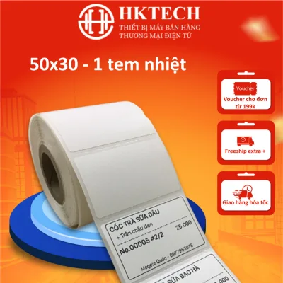 Tem trà sữa , tem dán cốc trà sữa , in mã vạch khổ 50x30 mm, cuộn 760 tem