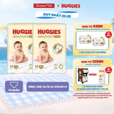 Combo 2 gói Tã quần Huggies Skin Perfect Mega cỡ M/L/XL/XXL với 2 vùng thấm giảm kích ứng da