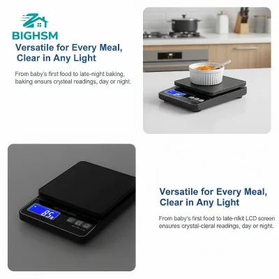 BIGHSM Cân nhà bếp kỹ thuật số có độ chính xác cao Màn hình LCD Công suất 5kg Dụng cụ đo thực phẩm di động để nướng tại nhà Nấu ăn nhà bếp SKK