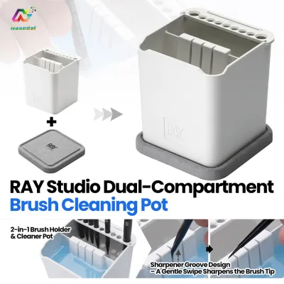 Nồi làm sạch cọ hai ngăn RAY Studio 2 In1 có đệm thấm hút Không trộn màu Dễ dàng làm sạch, giữ 9 cọ cho người đam mê mô hình & người sưu tập hình