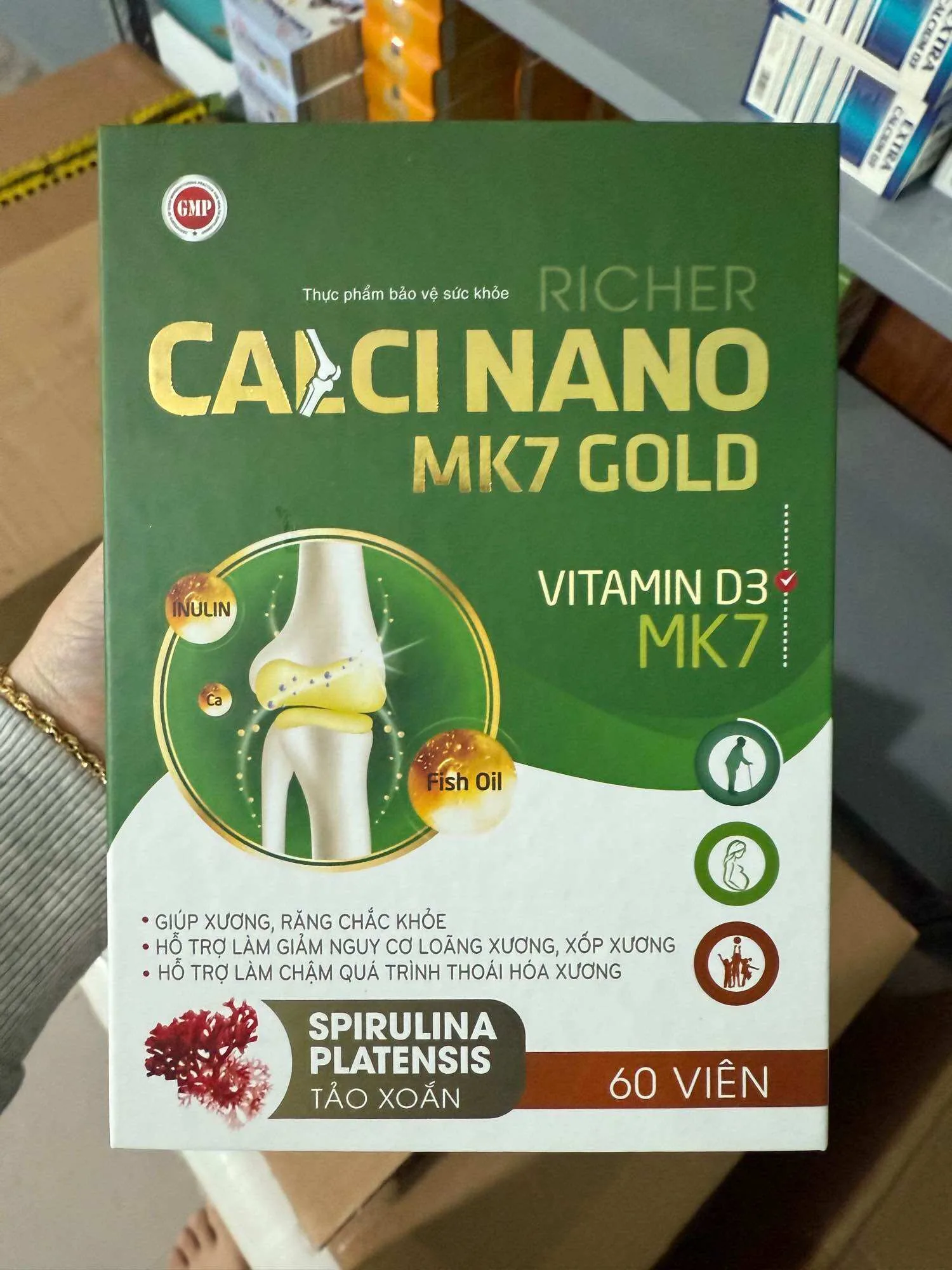 (Hộp cứng ) Hộp 60 Viên uống Canxi nano mk7 Gold AQUAMIN CANXI NANO MK7 GOLD bổ sung Canxi D3 cho trẻ phát triển chiều cao