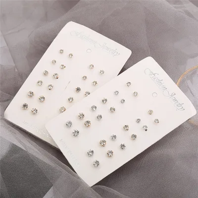 12 Đôi / bộ Bông Tai Trang Sức Đơn Giản Hợp Kim Kim Kim Cương Giả Bông Tai Dành Cho Nữ