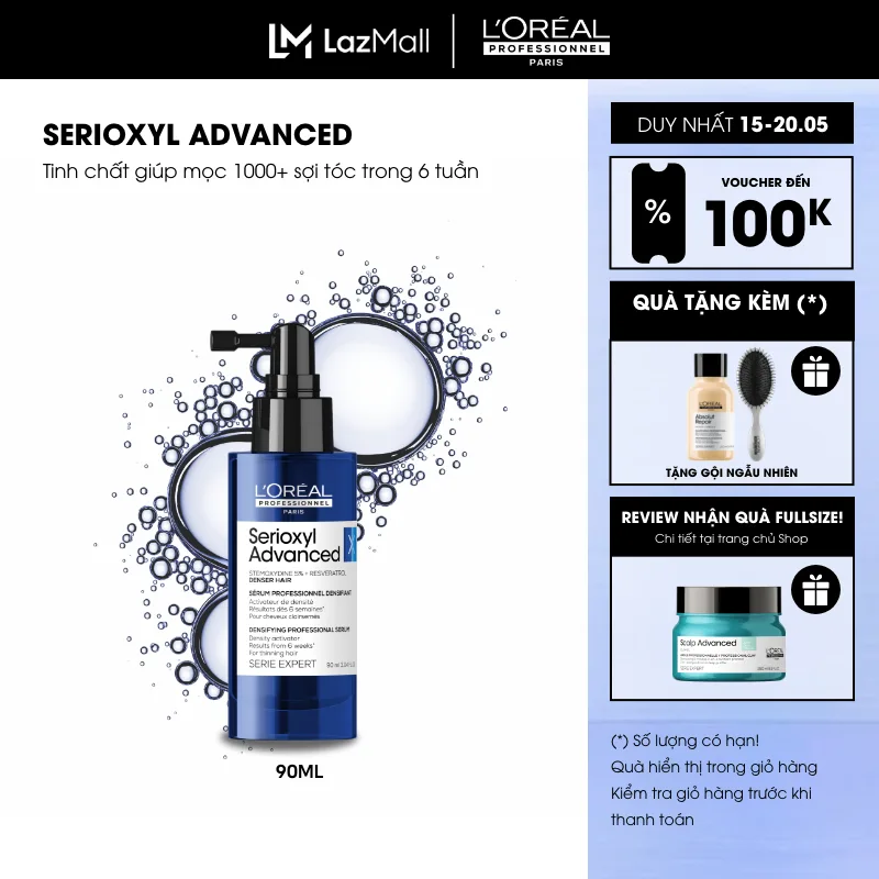 Tinh chất xịt tăng mật độ tóc - làm dày tóc chuyên nghiệp Serioxyl Advanced 90ml - Dành cho tóc thưa, mảnh
