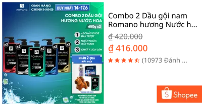 Combo 2 Dầu gội nam Romano hương Nước hoa nam Attitude/Gentleman/Force/Classic 650g - 4 Mùi