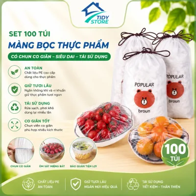 Set 500 túi màng bọc thực phẩm PE hình gấu có chun co giãn siêu dai bọc đồ ăn, tái sử dụng dùng nhiều lần tiện lợi