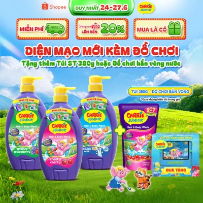 Chai Sữa Tắm Gội cho bé Carrie Junior hương trái cây 700g (Tặng mùi ngẫu nhiên)