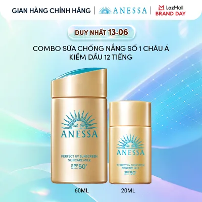 Combo Sữa chống nắng dưỡng da kiềm dầu bảo vệ hoàn hảo Anessa Gold Milk SPF50+ PA++++ 60ml + 20ml