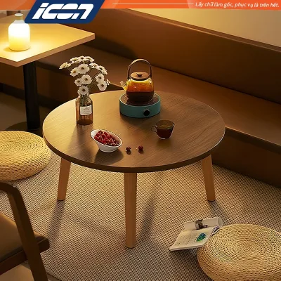 Bàn trà tròn gỗ tự nhiên ICON - Bàn làm việc, chân xoắn Vintage, decor phòng ngủ, phòng khách đẹp
