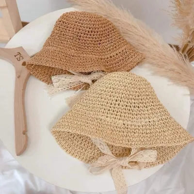 Mũ cói mềm quai ren xinh xắn cho bé gái 1-6 tuổi đi chơi , đi biển phối đồ siêu xinh