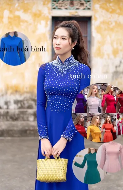 Áo dài lụa thiết kế đính pha lê lấp lánh, nhiều màu, có Bigsize