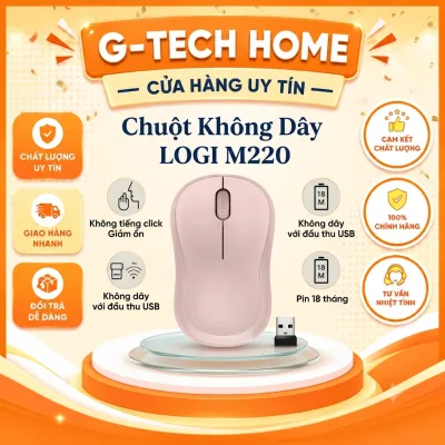 Chuột Không Dây LOGI M220 Hồng Silent - Giảm Ồn 90%, USB, Tặng Pin, Phù Hợp PC/Laptop