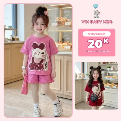 Bộ Quần Áo Bé Gái Cộc Tay Quần Bèo In Thỏ Cute Mềm Mại Dễ Thương Mặc Đi Chơi Đi Học - Voi Baby Kids (VB03)