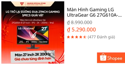 Màn Hình Gaming LG UltraGear G6 27G610A-B 27 inch - IPS - 2K - 200Hz - 1ms GTG BH 24 tháng