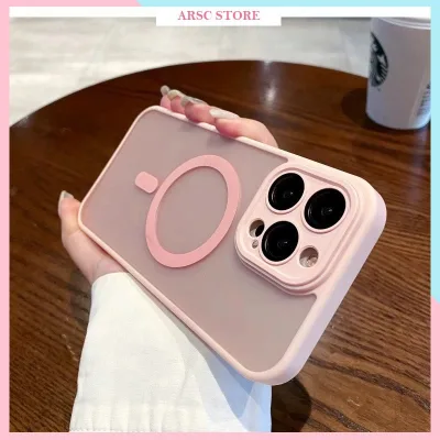 Ốp Lưng iphone Viền Silicon Lưng Acrylic Nhám Mờ Hỗ Trợ Sạc Từ Tính cho IPhone 11 12 13 14 15 16 17 Pro Max Plus Air