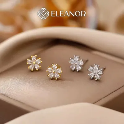 Bông tai nữ chuôi bạc 925 Eleanor Accessories hình hoa khuyên tai đính đá phụ kiện trang sức 6518