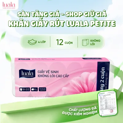 Giấy Vệ Sinh Cao Cấp LUALA 12 Cuộn 4 Lớp Không Lõi, Tan Nhanh Trong Nước, Không Tắc Bồn Cầu