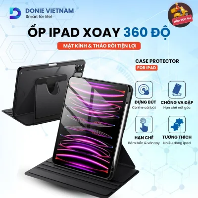 Bao da Ipad Hybrid Slim Xoay Ngang Dọc 360 Độ Cho Pro Air 4/5/6/7 Gen 10/11 Có Khe Sạc Bút P07