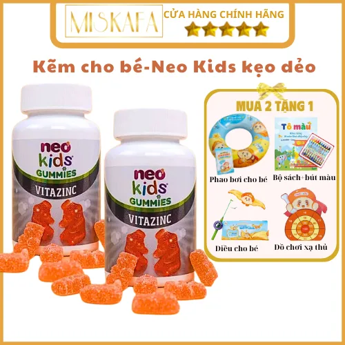 Neo Kids Gummies VITAZINC, Kẽm Hữu Cơ Cho Bé, Kẽm Neo Kids Zin C Dạng Viên Nhai (Hộp 60 viên)