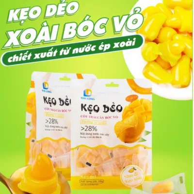 Kẹo Dẻo Bóc Vỏ Vị Xoài, mix Vị Đại Long gói 300G - đồ ăn vặt từ cốt trái cây siêu ngon