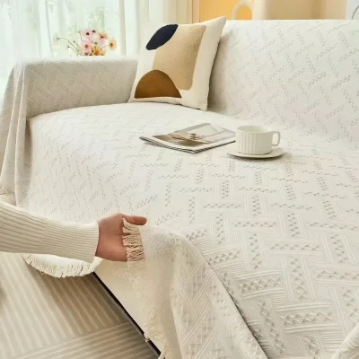 Khăn trải sofa với họa tiết đơn giản, thiết kế đa năng trang trí phòng khách, kích thước 180cm × 340cm.
