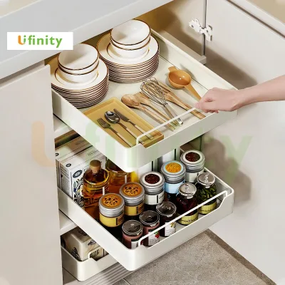 Lifinity Kệ Để Đồ Tủ Bếp Đa Năng Inox, Kệ Bát Đĩa, Kệ Đựng Gia Vị, Sơn Tĩnh Điện Trắng, Có Ray Trượt