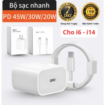 Bộ Sạc Nhanh (Củ PD45W/PD30W/PD20W+Dây 1m/1.5m/2m) - Bảo vệ thiết bị không nóng máy chống nổ - An Toàn cho Điện Thoại