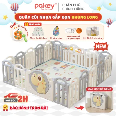 Quây Cũi Nhựa Gấp Gọn PAKEY - TẶNG Thảm + Bóng + Giỏ + Bóng Rổ, Quây Nhà Banh Chính Hãng An Toàn Cho Bé