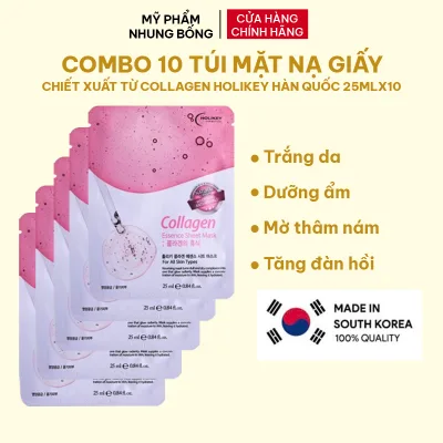 Hộp 10 Túi Mặt Nạ Giấy Collagen HOLIKEY Hàn Quốc dưỡng trắng da dưỡng ẩm & mềm mịn da 25mlx10