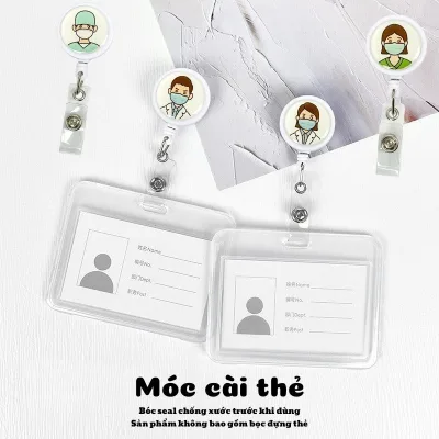 Móc cài thẻ tên nhân viên y tế có thể kéo dài hình bác sĩ y tá chibi đáng yêu