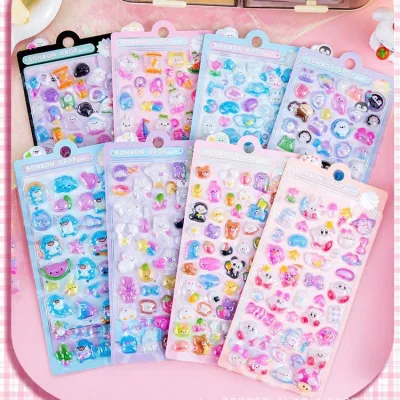 Bộ 10 Tờ (500 Sticker) DIY Nổi 3D Cute,Nhãn dán,Chất Liệu Nhựa PVC Phù Hợp Trang Trí Sổ Tay, Điện Thoại, Nón Bảo Hiểm