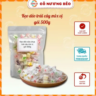 Kẹo thạch dẻo trái cây mix vị 500g gói từng viên tiện lợi bánh kẹo Cô Nương Béo