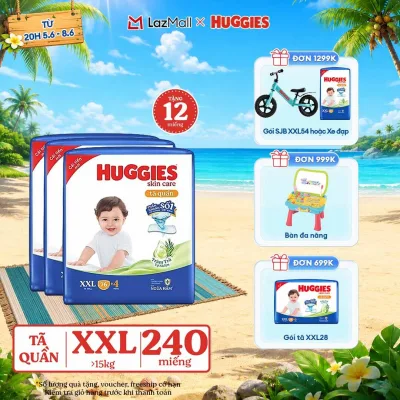 Combo 3 Gói Tã/bỉm quần HUGGIES SKINCARE MEGA JUMBO size XXL76+4 miếng