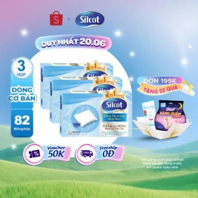 Bộ 3 hộp Bông trang điểm (bông tẩy trang) Silcot 82 miếng/hộp