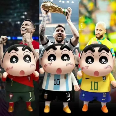 Mô Hình Cầu Thủ Ronaldo, Messi, Neymar Cosplay Shin Cậu Bé Bút Chì, Cao 13cm, Mô Hình Decor Trang Trí