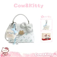 Cow&Kitty/BORRY ROSA THƯƠNG HIỆU, túi giỏ màu xanh có khóa kéo và bùa chú mèo, túi tote dành cho