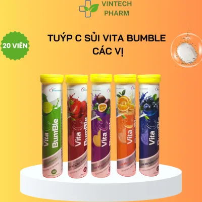 Viên sủi Multivitamin giúp bổ sung vitamin C, mẫu bumble - tuýp 20 viên 7 vị