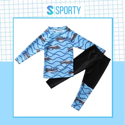 Đồ Bơi Trẻ Em - Áo Bơi Dài Tay Cho Bé Trai Kèm Quần Dài Mẫu Đàn Cá SPORTY