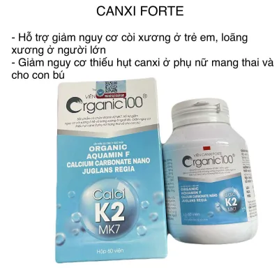 Canxi Forte Box of 60V Organic 100 - Contains Vitamin K2 Mk7 to Reduce the Risk of Rickets and Osteoporosis, Can Be Used by Pregnant Women
