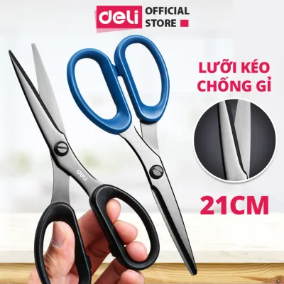 Kéo văn phòng, kéo thủ công 210/175mm Deli, lưỡi kéo sắc bén, chống gỉ - Đen/Đỏ/Xanh - 1 chiếc