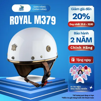 Royal M379 Half-Head Helmet, High Quality, Glossy White – Luxurious Classic Design