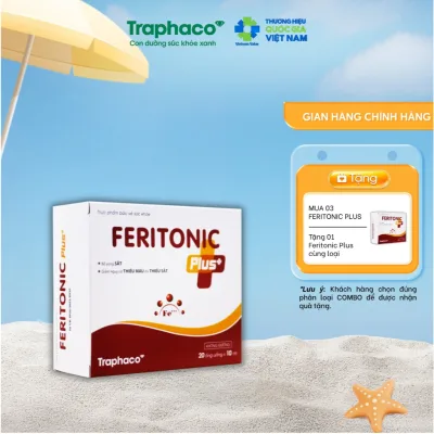 TPBVSK Feritonic Plus+, Feritonic Ống Nhựa Bổ Sung Sắt , Giảm Nguy Cơ Thiếu Máu - Hộp 4 Vỉ x 5 Ống x 10ml