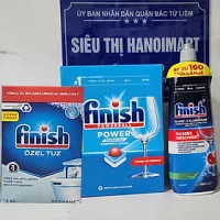 Combo Viên rửa bát Finish 100 viên Essential 6 in 1 + 800ml Nước làm bóng bát chén finish + 1.5kg Muối rửa bát Finish