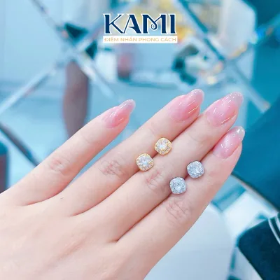 Bông tai vuông nam nữ bo nhí mini đính đá cz nhân tạo siêu sáng Kami trang sức sỉ BVBN11