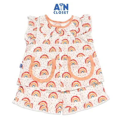 Bộ quần áo ngắn bé gái họa tiết Cầu vồng viền cam cotton - AICDBGQBYS94 - AIN Closet