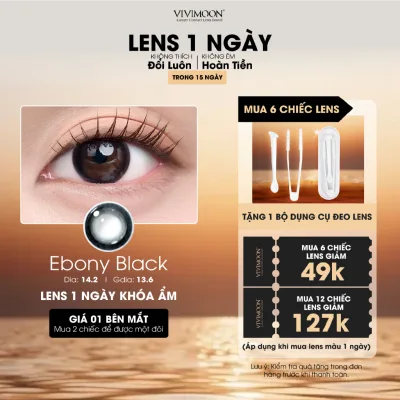 01 Chiếc Kính áp tròng VIVIMOON lens khóa ẩm 1 ngày màu đen Ebony Black (Giá 1 bên mắt, x2 để đặt 1 đôi)