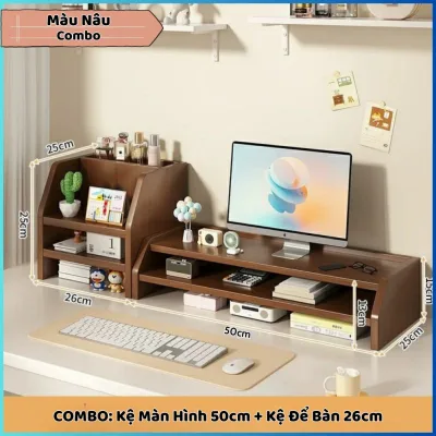 Kệ máy tính để bàn kê màn hình nâng pc 2 tầng trắng decor bàn học kê vi tính vừa bàn phím - Homie