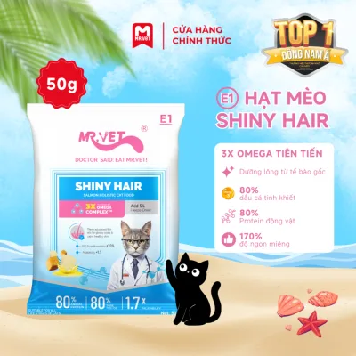 Hạt Cho Mèo MRVET E1 Gói 50G Dưỡng Lông Chuyên Sâu Từ Dầu Cá Tinh Khiết, 80% Đạm Động Vật