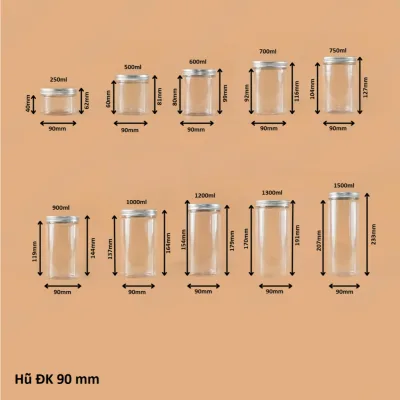 Hộp Nhựa, Hũ Nhựa Pet Nắp Nhôm Đựng Thực Phẩm, Đồ Khô 250,500,600,700,750,900,1000,1200,1300,1500ml